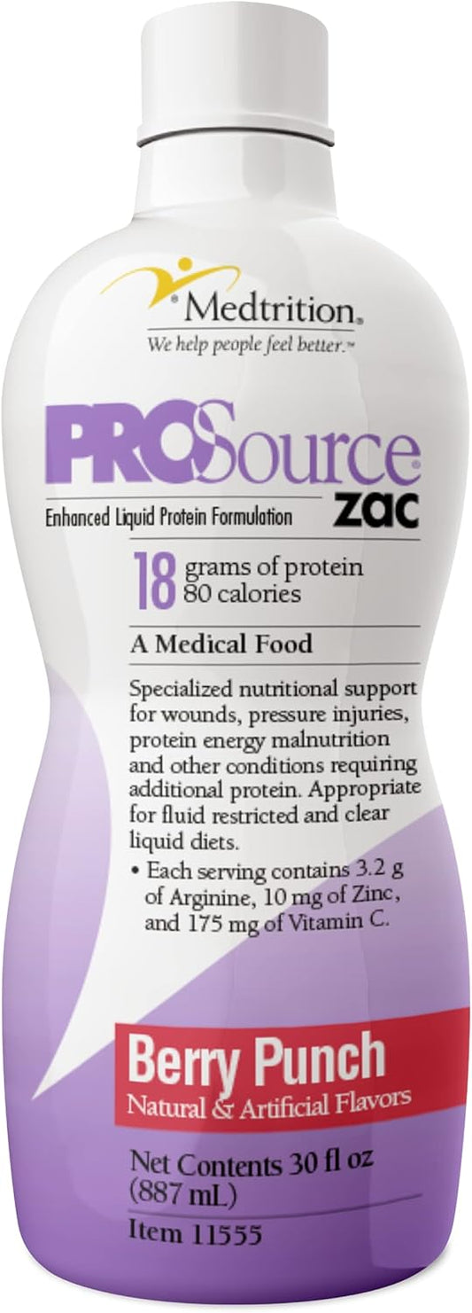 Pack of 4 Bottles Medtrition ProSource Zac Berry Energy Punch - Boost Your Energy Levels with Delicious Berry Flavor
