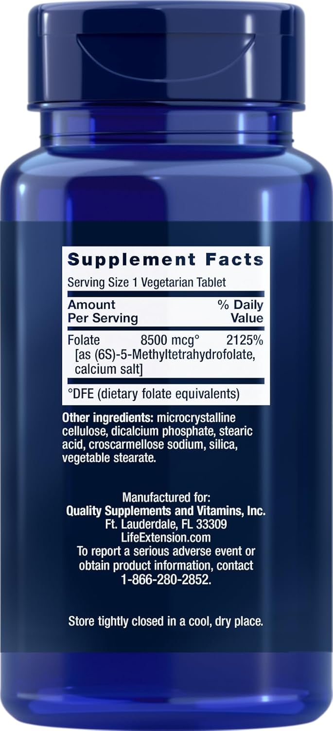 Pack of 4 Life Extension High Potency Optimized Folate 8500 mcg DFE Vegetarian Tablets