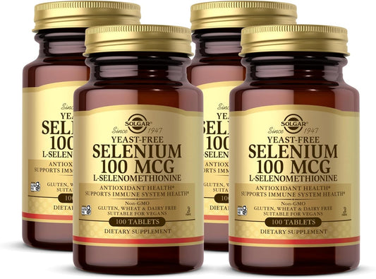 Pack of 4 Solgar Yeast-Free Selenium 100 mcg Tablets - Antioxidant & Immune Support - Non-GMO, Gluten Free, Dairy Free - 400 Servings