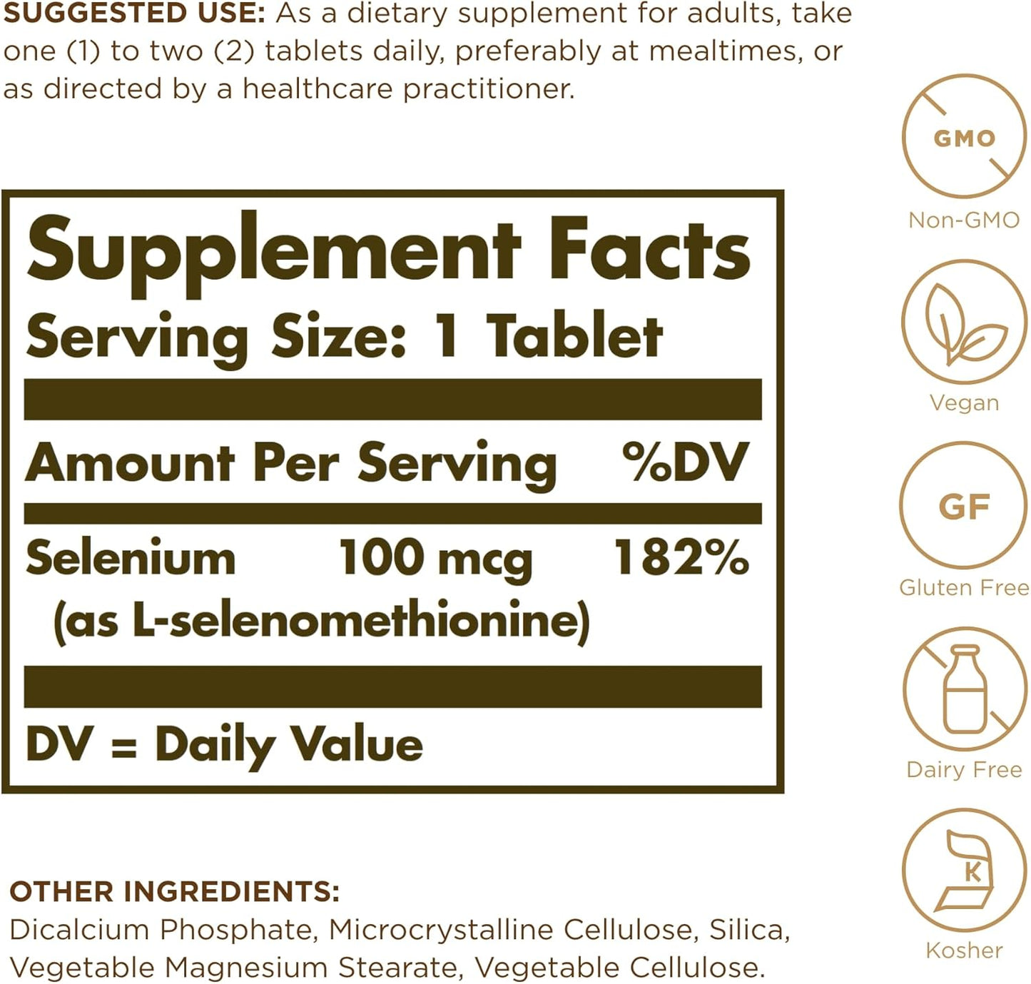 Pack of 4 Solgar Yeast-Free Selenium 100 mcg Tablets - Antioxidant & Immune Support - Non-GMO, Gluten Free, Dairy Free - 400 Servings