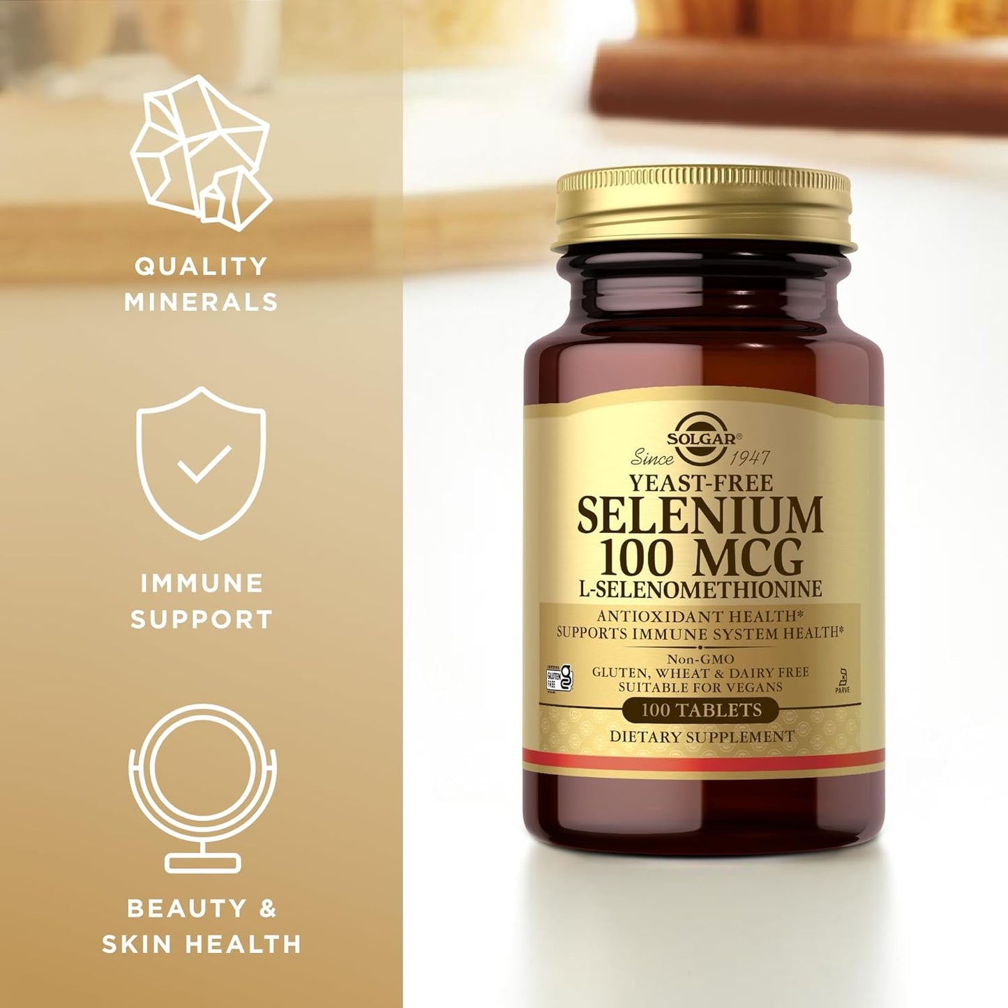 Pack of 4 Solgar Yeast-Free Selenium 100 mcg Tablets - Antioxidant & Immune Support - Non-GMO, Gluten Free, Dairy Free - 400 Servings