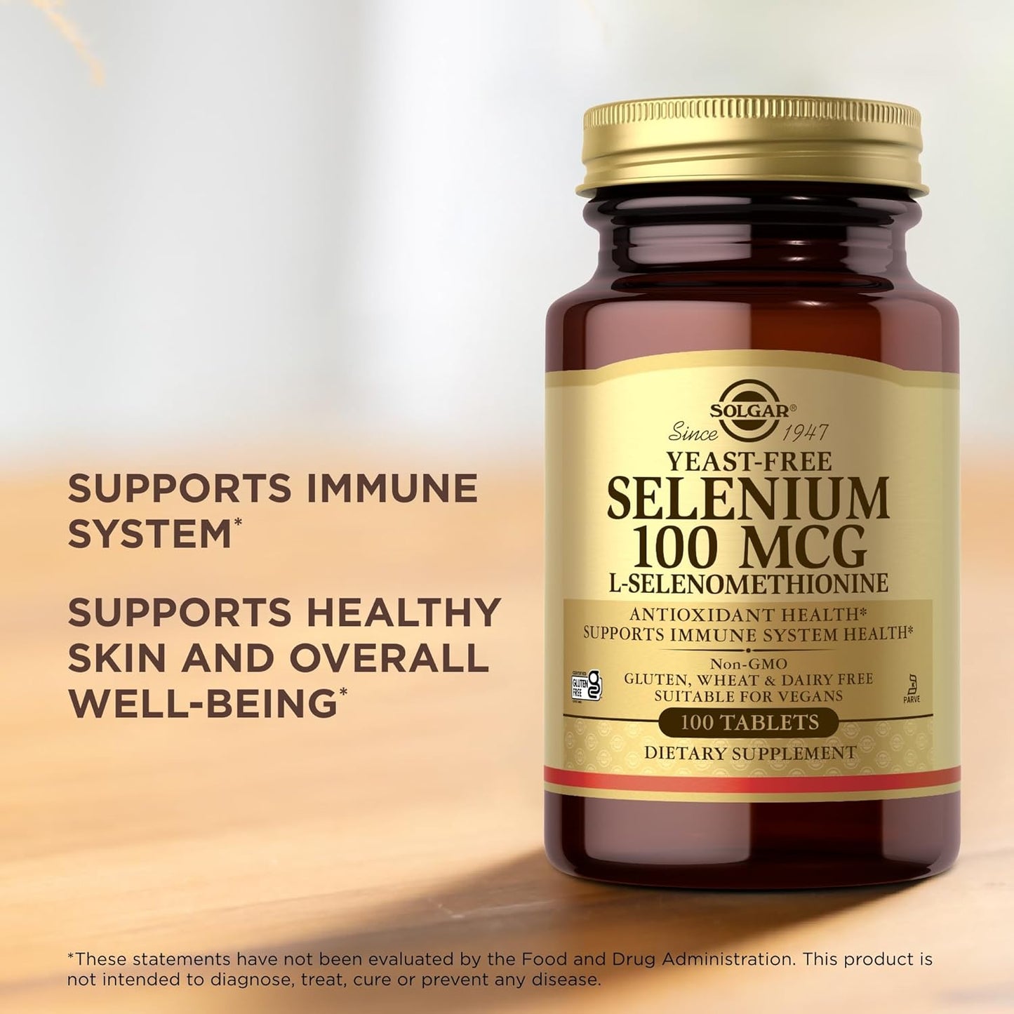 Pack of 4 Solgar Yeast-Free Selenium 100 mcg Tablets - Antioxidant & Immune Support - Non-GMO, Gluten Free, Dairy Free - 400 Servings