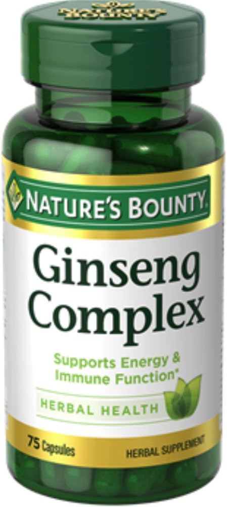 Pack of 5 Nature's Bounty Ginseng Complex Herbal Health Capsules - 75 ea Bottle