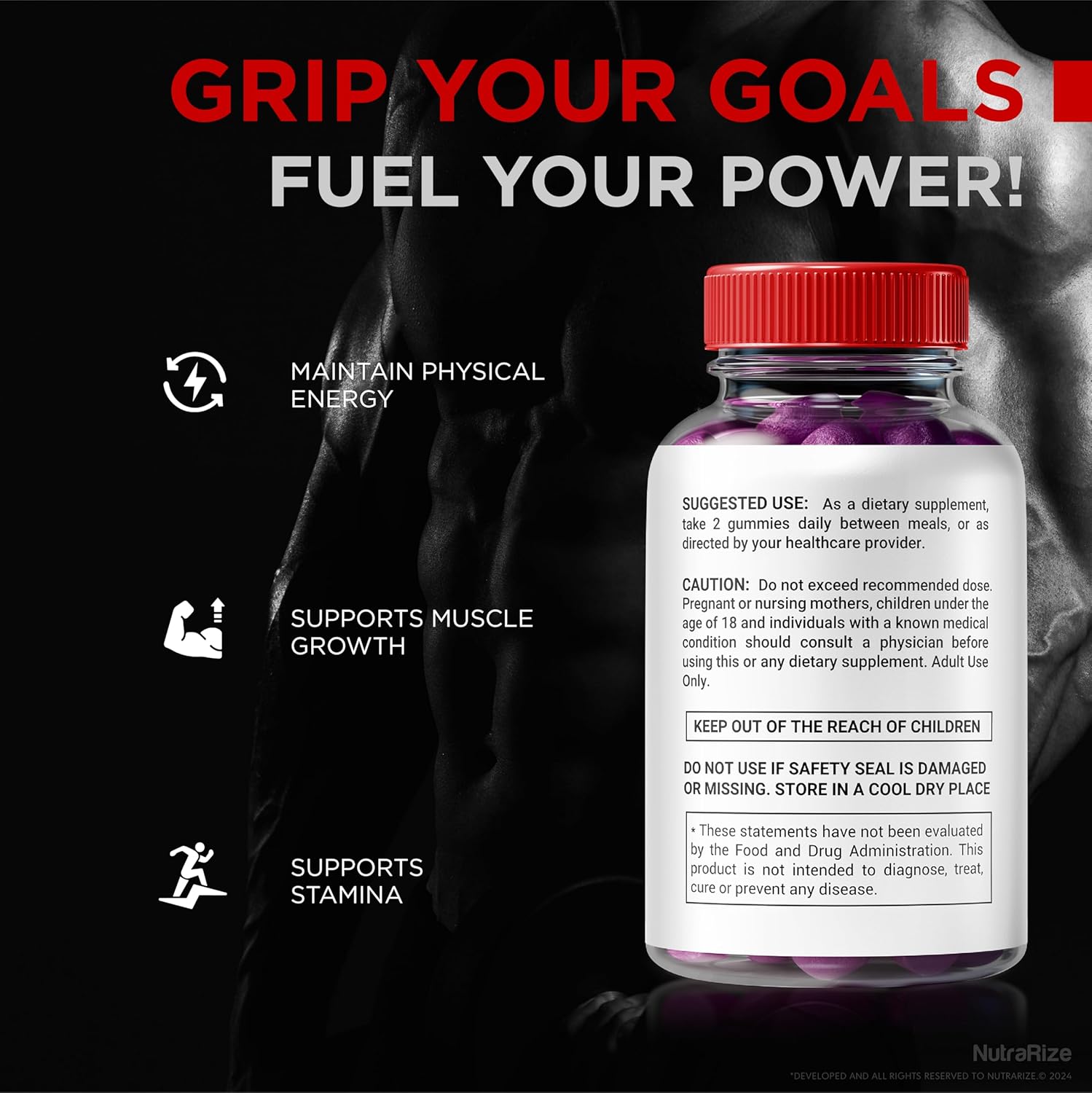 Pack of 5 NutraRize Vital Grow XL Testo Gummies for Men - Stamina and Confidence Boost (300 Gummies)