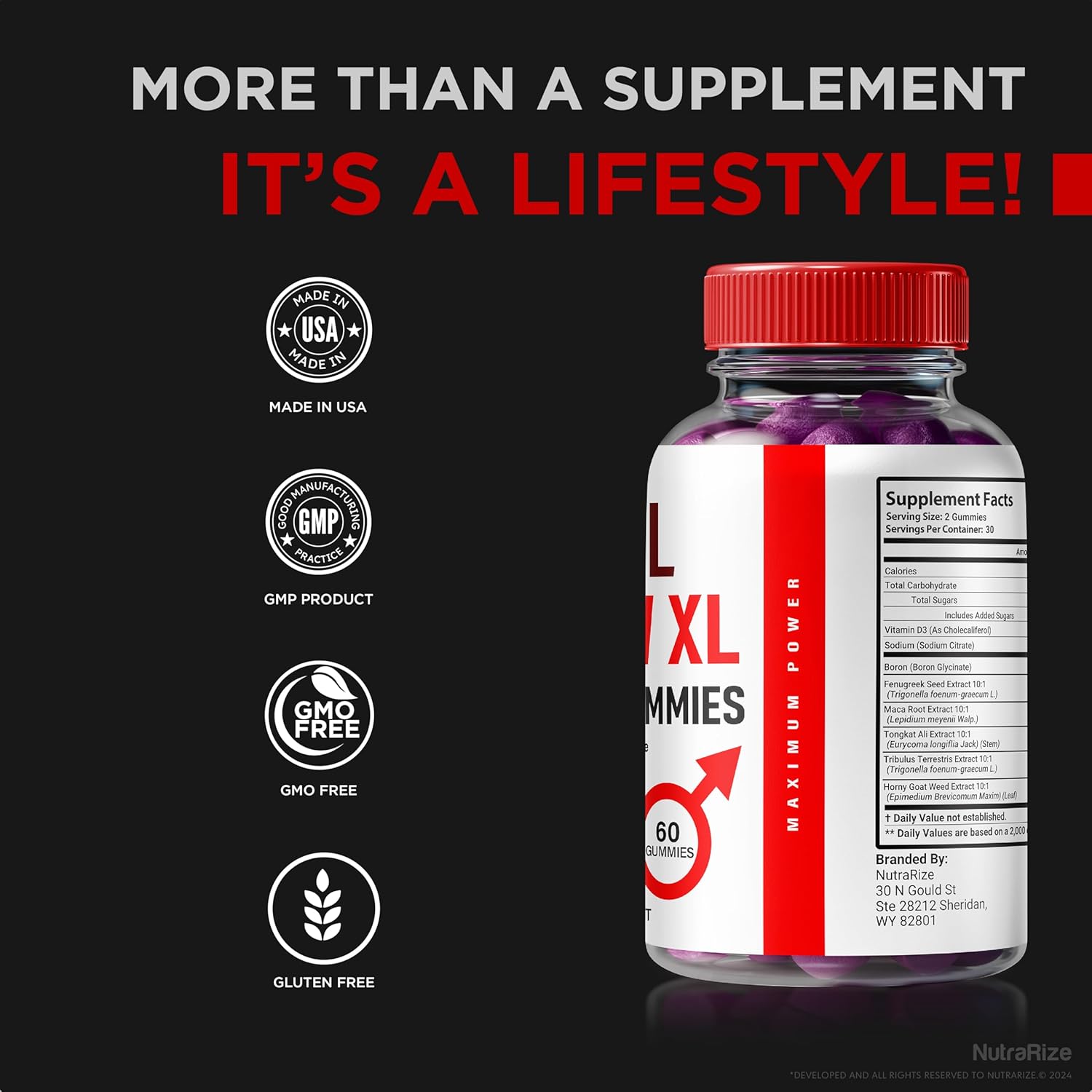 Pack of 5 NutraRize Vital Grow XL Testo Gummies for Men - Stamina and Confidence Boost (300 Gummies)