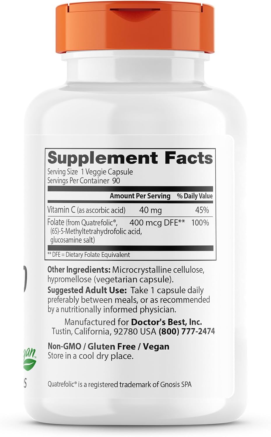Pack of 6 Doctors Best Folate 400 90vc - Value Bundle