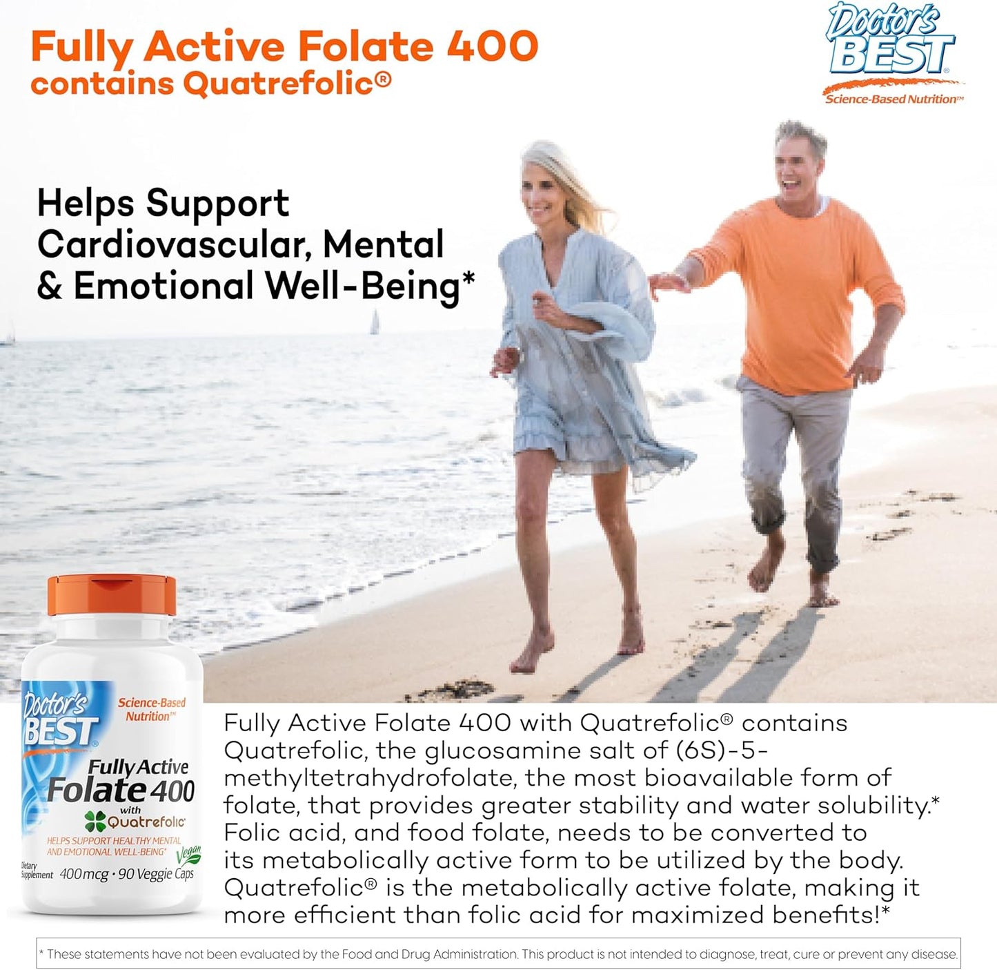 Pack of 6 Doctors Best Folate 400 90vc - Value Bundle