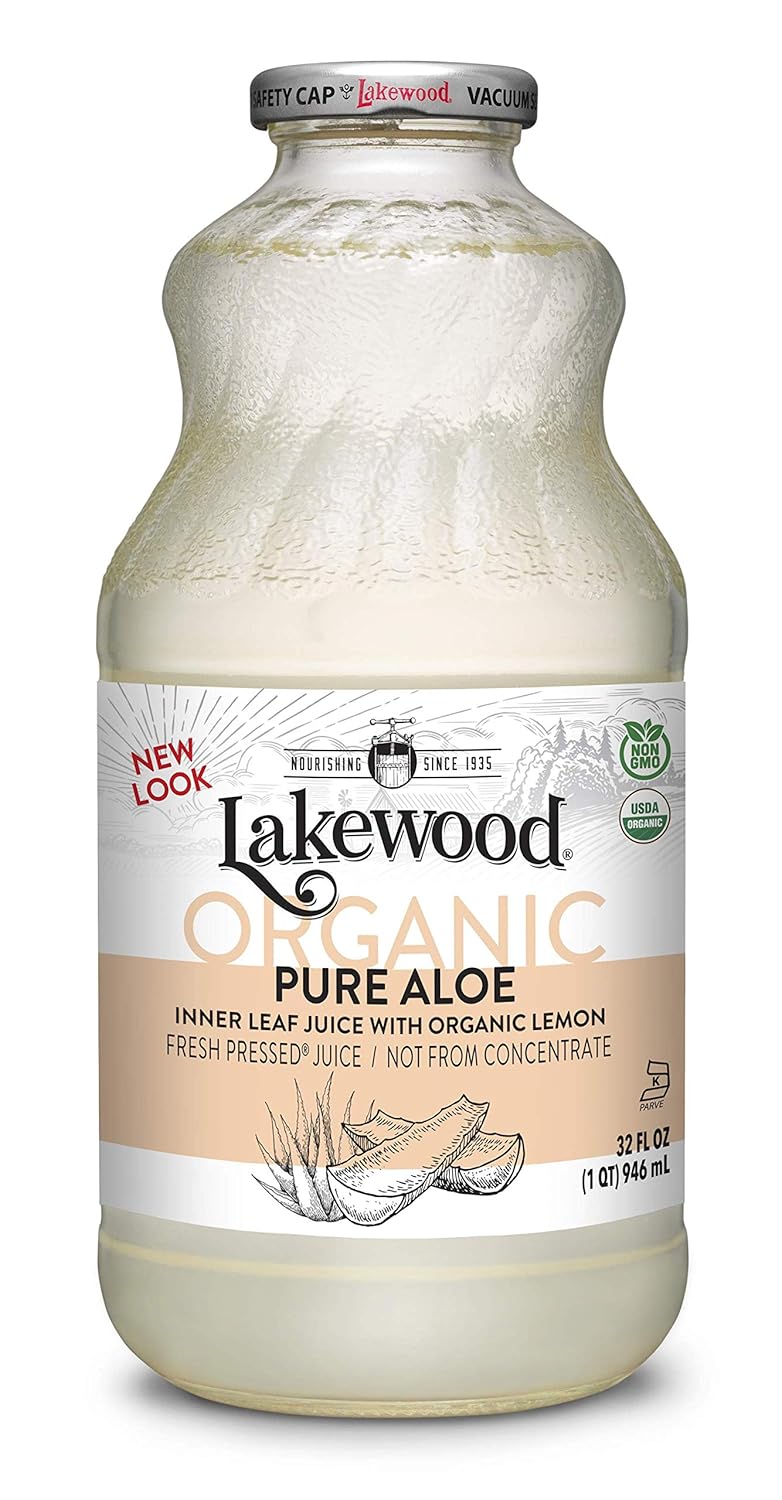 Pack of 6 Lakewood Organic Pure Aloe Inner Leaf Juice, Fresh Pressed, 32 Fl Oz Bottles