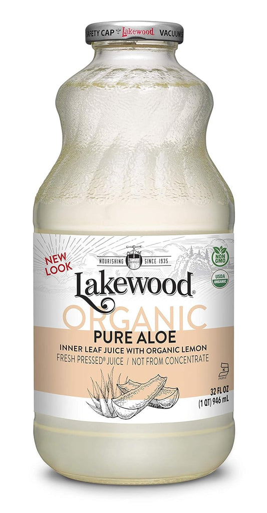Pack of 6 Lakewood Organic Pure Aloe Inner Leaf Juice, Fresh Pressed, 32 Fl Oz Bottles