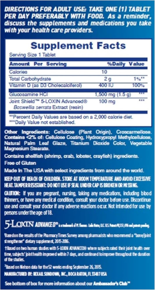 Pack of 60 Osteo Bi-Flex Glucosamine with Vitamin D, One-a-Day Joint Health and Immune Support Tablets