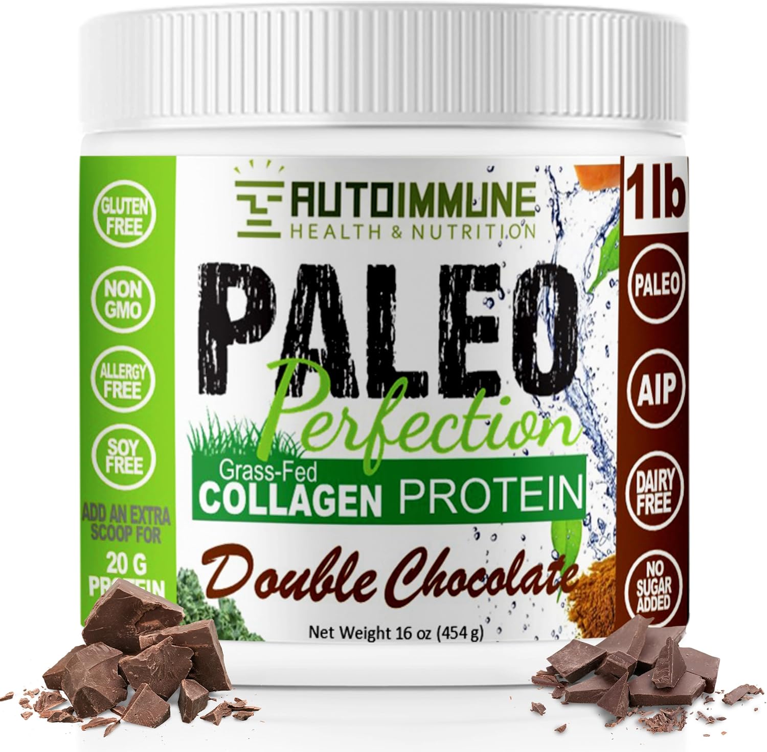 Paleo Double Chocolate Grass-Fed Beef Collagen Protein Powder with Superfoods - 1lb AIP, SCD, Keto-Friendly Powder