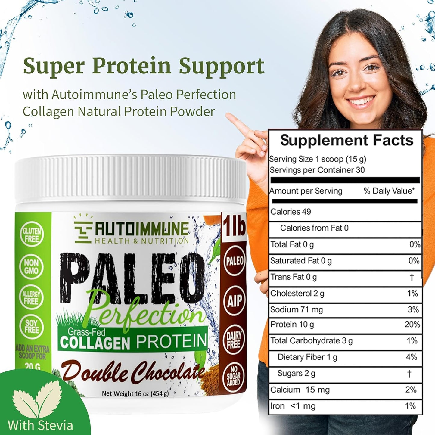 Paleo Double Chocolate Grass-Fed Beef Collagen Protein Powder with Superfoods - 1lb AIP, SCD, Keto-Friendly Powder