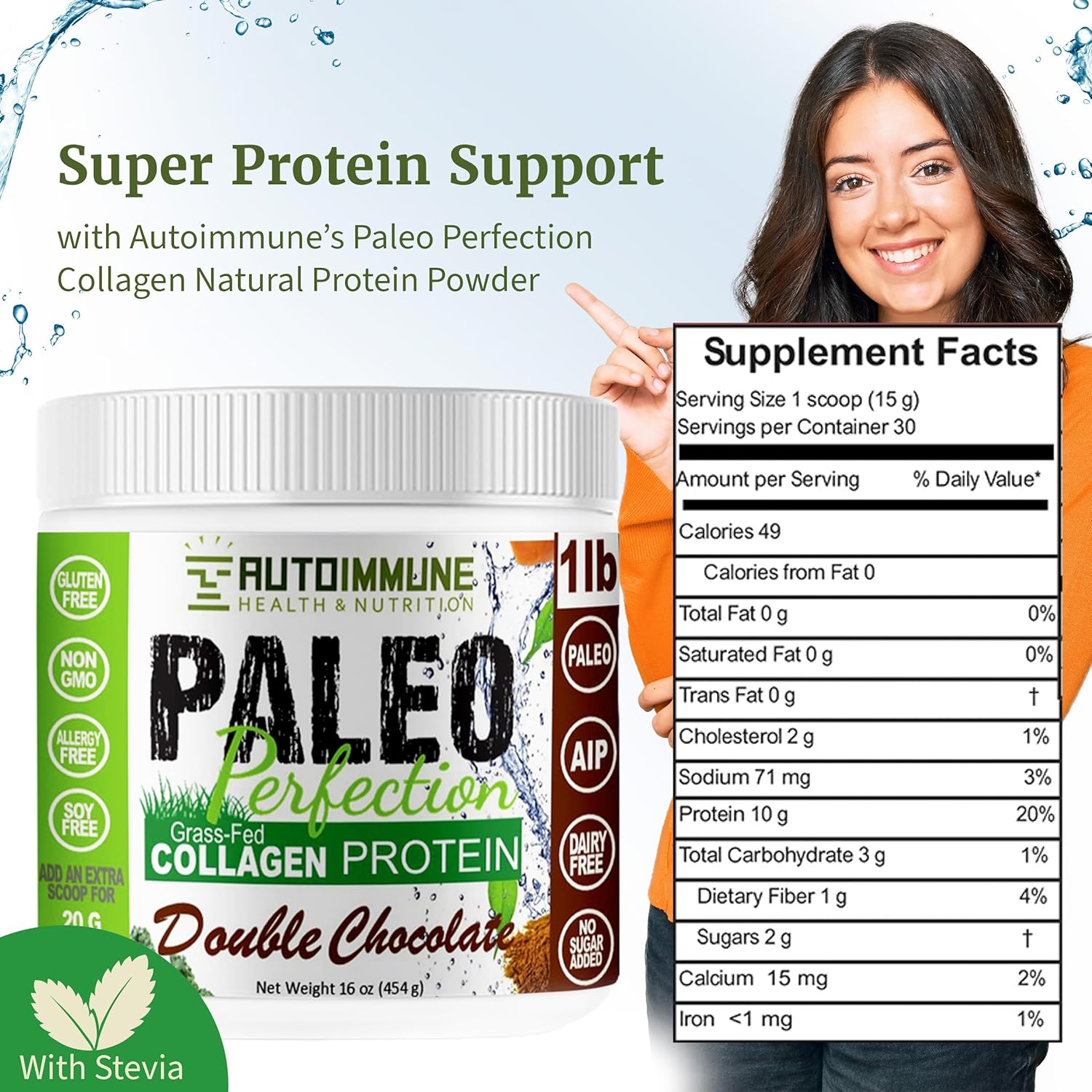 Paleo Double Chocolate Grass-Fed Beef Collagen Protein Powder with Superfoods - 1lb AIP, SCD, Keto-Friendly Powder