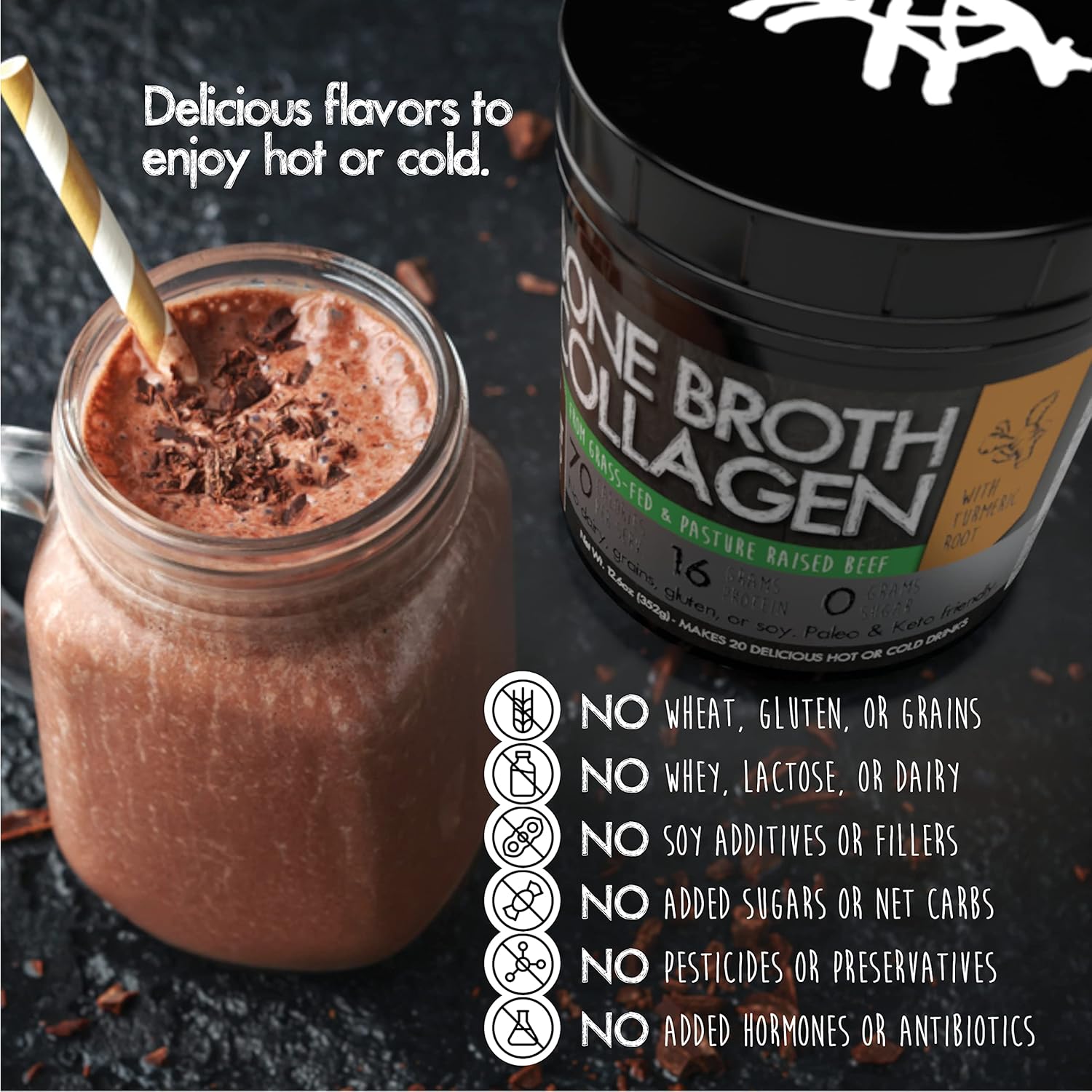 Paleo Pro Bone Broth Collagen with Turmeric Root - Grass-Fed & Pastured Beef Collagen (Aztec Vanilla Flavor) - Gluten, Dairy, and Sugar-Free - Paleo & Keto Friendly - 20 Servings