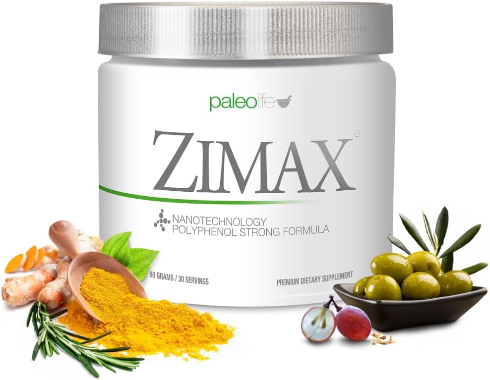 Paleolf ZIMAX Super ANTIOXIDANT - 100% Natural with High Absorption Curcumin, Rosemary Extract, Grape Seed Extract, Olive Leaf Extract - 90g Canister
