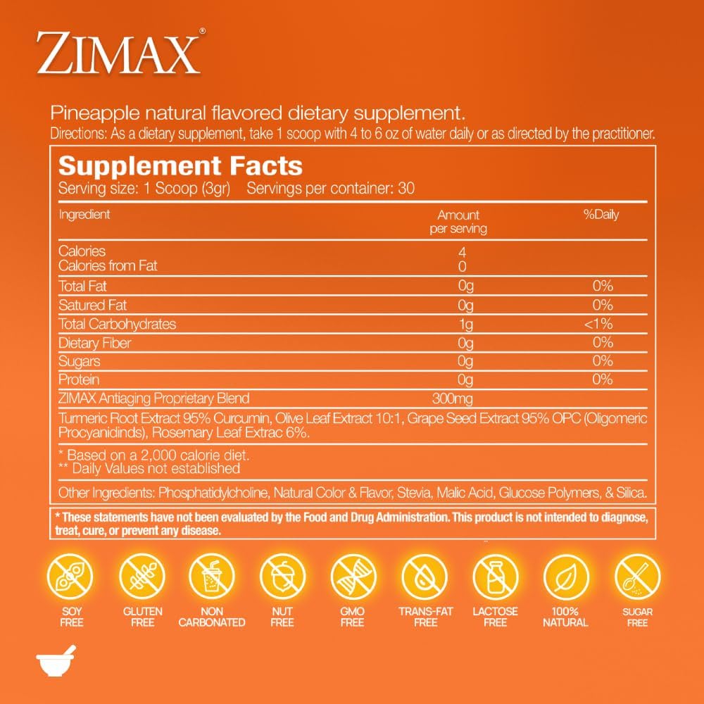 Paleolf ZIMAX Super ANTIOXIDANT - 100% Natural with High Absorption Curcumin, Rosemary Extract, Grape Seed Extract, Olive Leaf Extract - 90g Canister