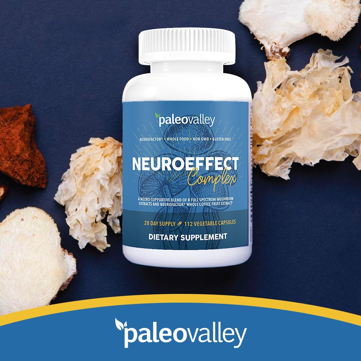 Paleovalley NeuroEffect: Focus, Memory, and Energy Support Supplement with 8 Mushroom and Coffee Fruit Extracts - 28-Day Supply