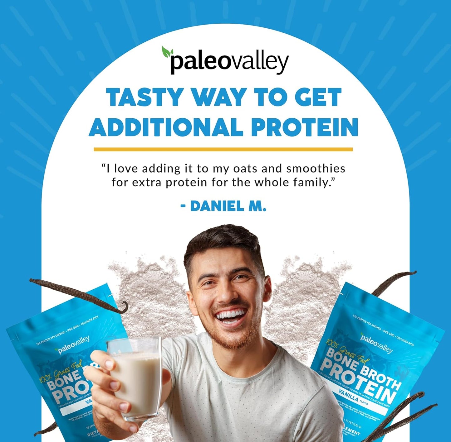 Paleovalley Vanilla Grass-Fed Bone Broth Protein Powder - High in Collagen for Hair, Skin, Gut, Bone, and Joint Health - 28 Servings