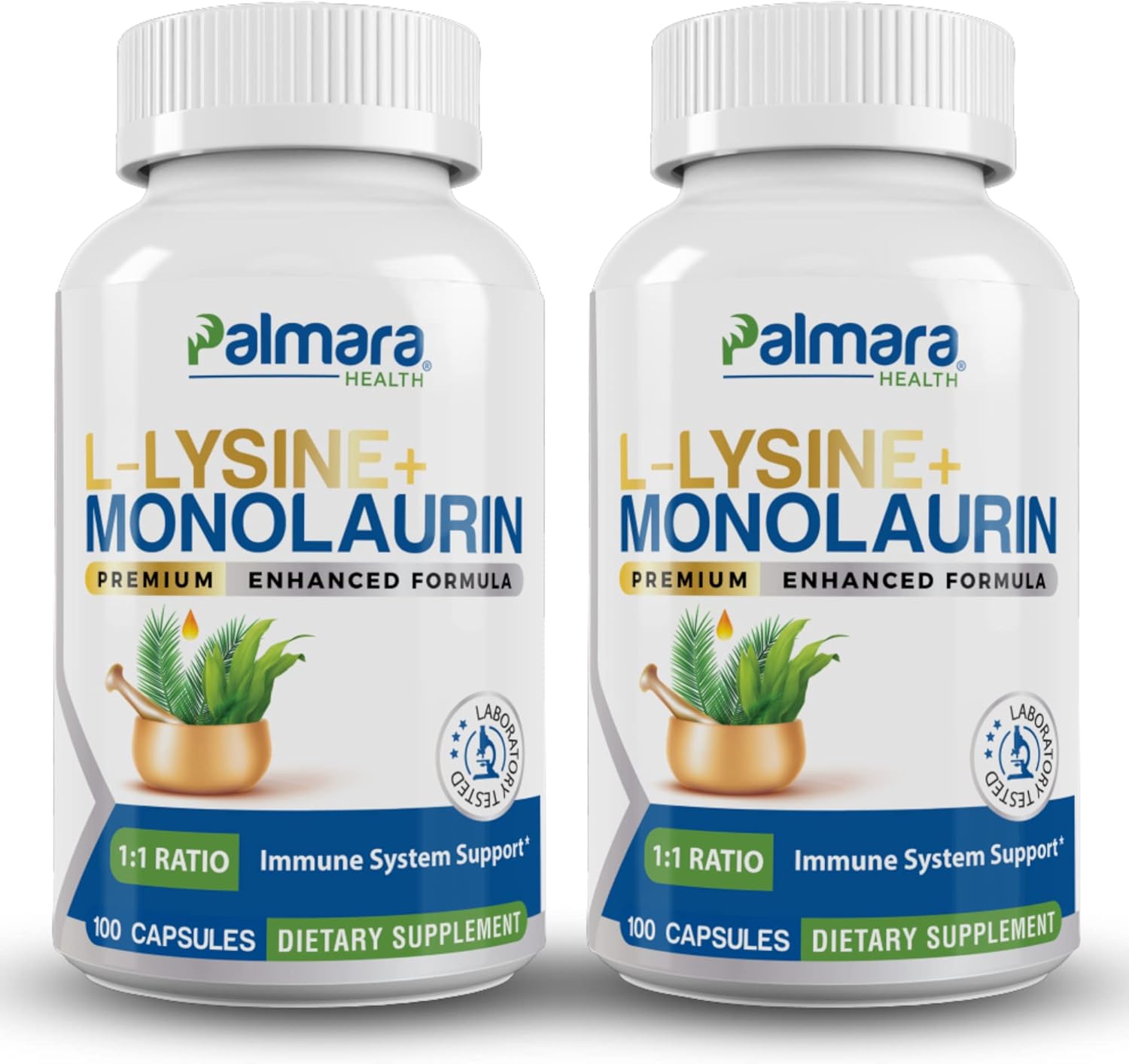 Palmara Health L-Lysine and Monolaurin Supplement 600mg Balanced Blend (2 Bottles)