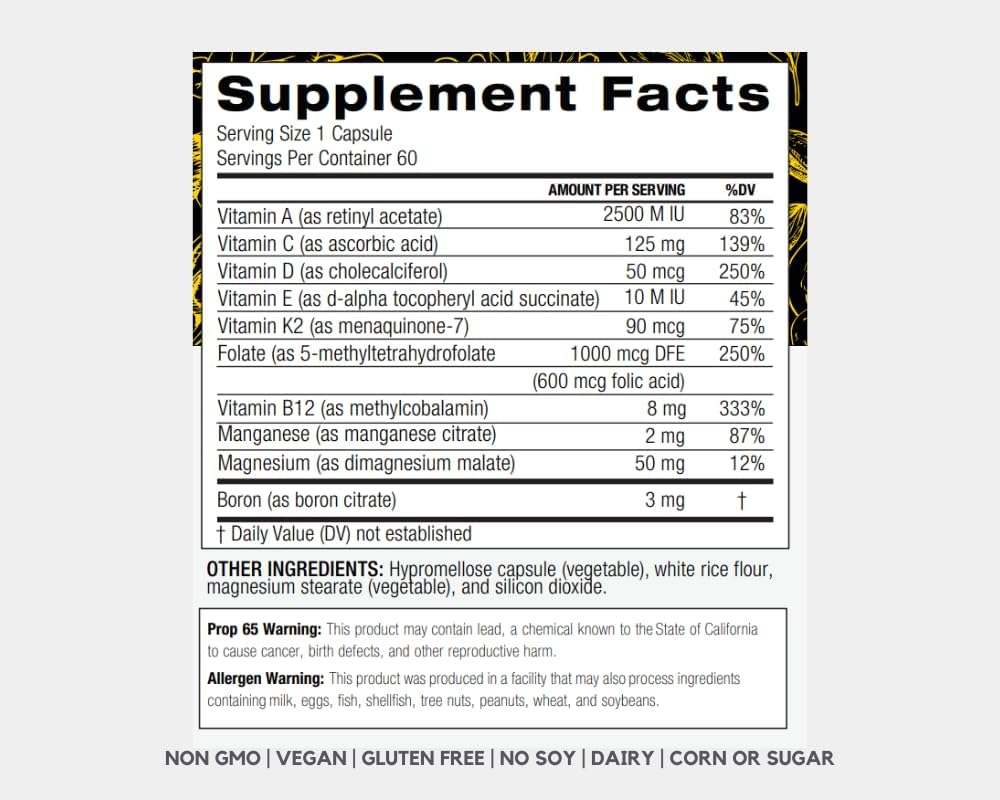 PALO Essential+ Adult One Daily Ritual Multivitamin with Vitamins D3, K2, B12, E, Folate, Minerals - 60 Capsules