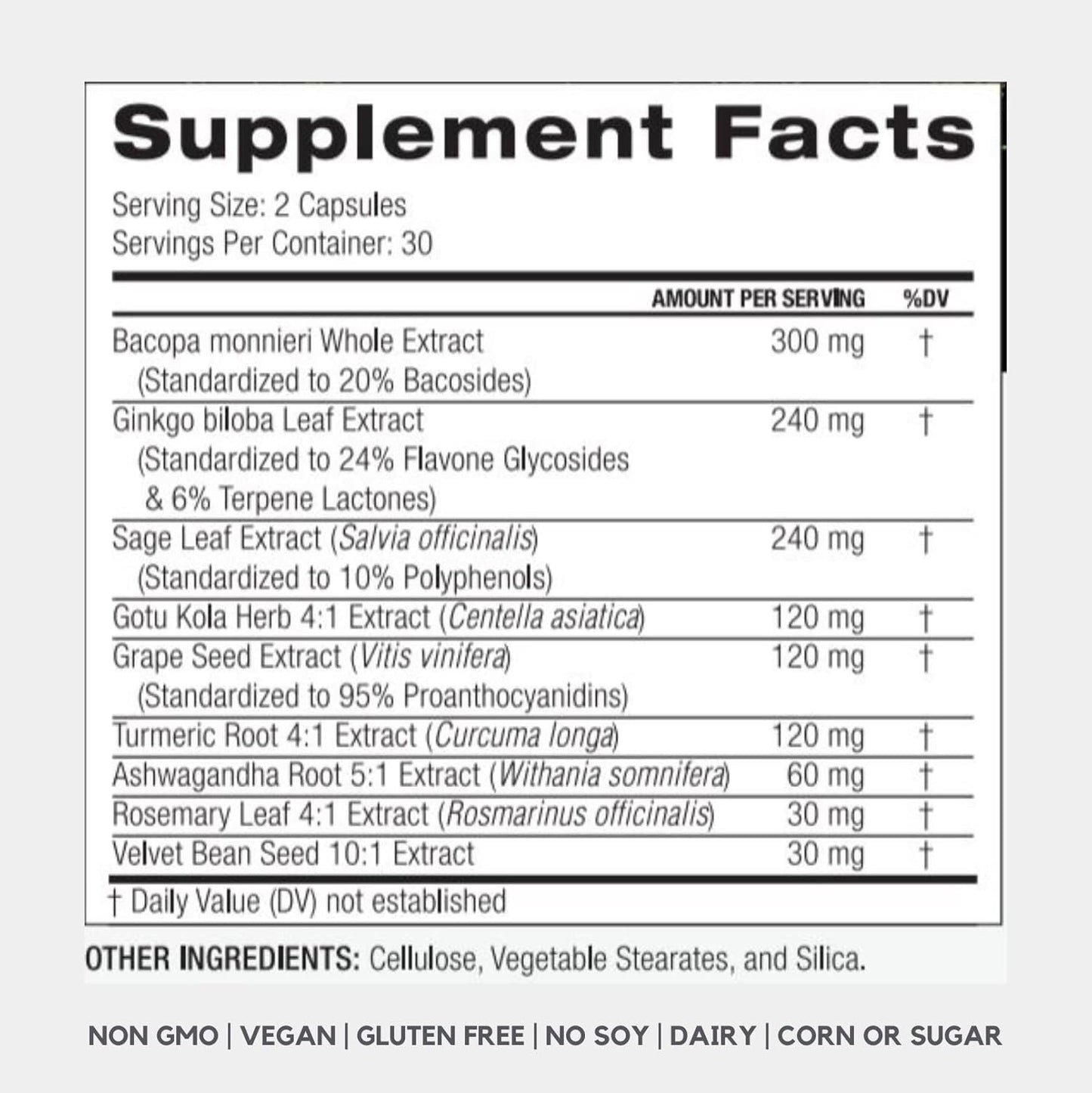 Palo Focus Nootropic Supplement for Memory, Focus, and Cognition - 60 Capsules with Ginkgo Biloba, Bacopa, and Ashwagandha