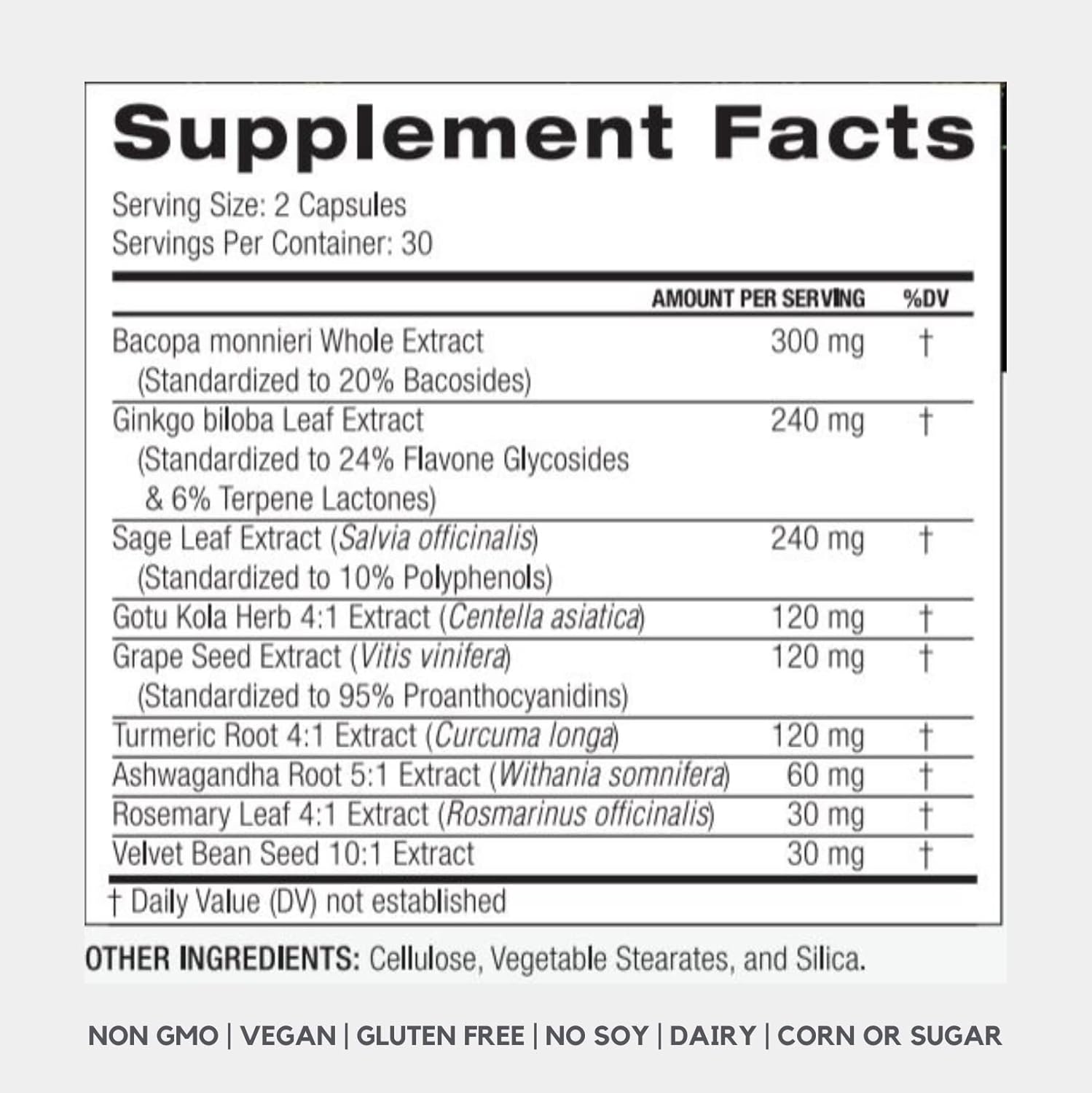 Palo Focus Nootropic Supplement for Memory, Focus, and Cognition - 60 Capsules with Ginkgo Biloba, Bacopa, and Ashwagandha