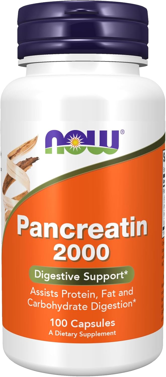 Pancreatin 2000mg Capsules by NOW FOODS - 100 Count Bottle