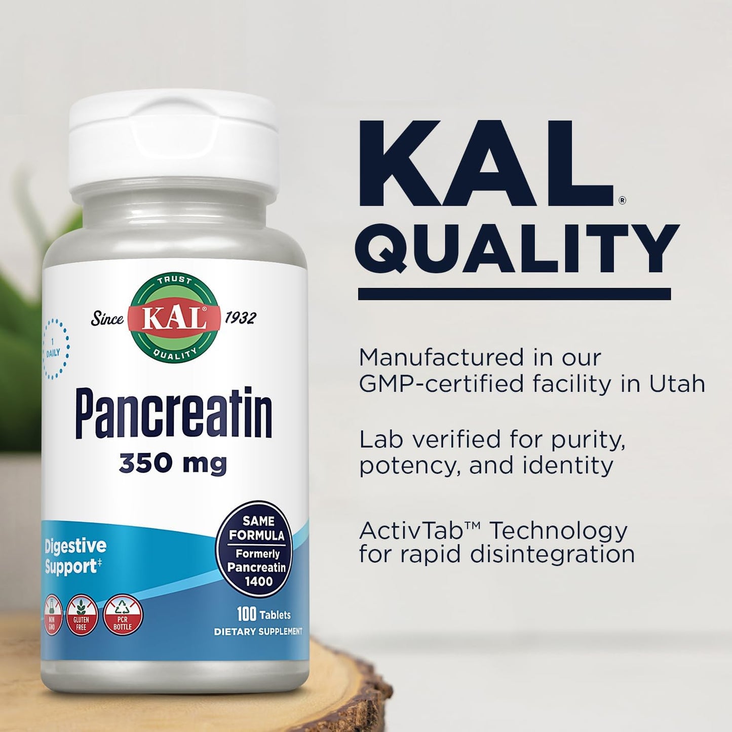 Pancreatin 350mg Digestive Enzymes for Men and Women - Gluten Free, Non-GMO, 100 Tablets, 100 Servings, Rapid Disintegration, Digestive Health Support - 60-Day Guarantee