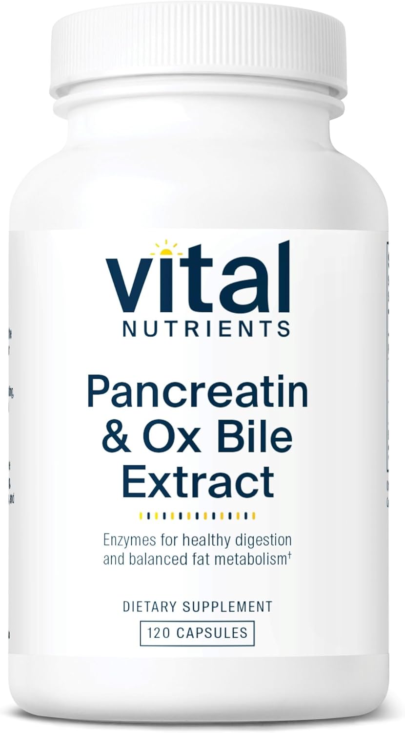 Pancreatin & Ox Bile Extract 500mg Capsules | Natural Digestive Enzymes for Protein, Fat, Carbs | Supports Men & Women | Gluten, Dairy, Soy Free | 120ct