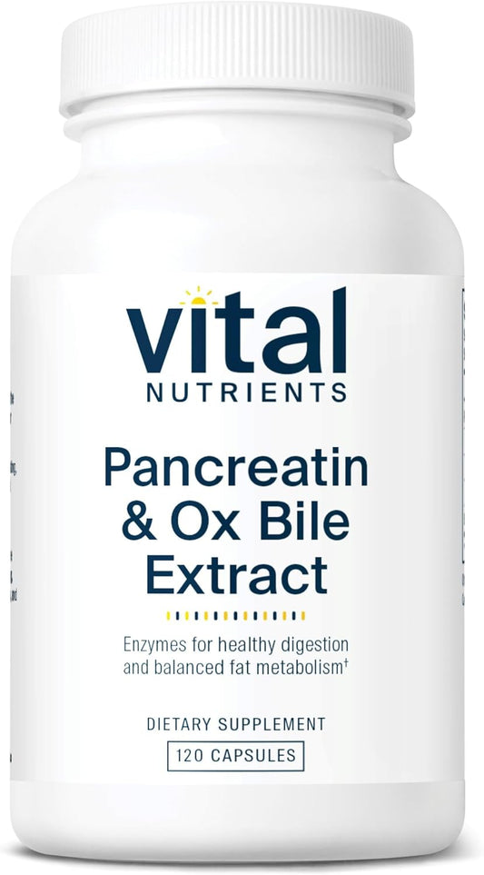 Pancreatin & Ox Bile Extract 500mg Capsules | Natural Digestive Enzymes for Protein, Fat, Carbs | Supports Men & Women | Gluten, Dairy, Soy Free | 120ct