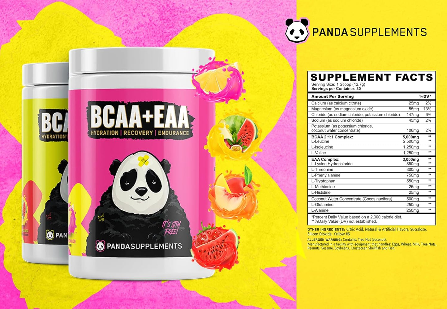 Panda Supps Underground Bio Labs BCAA+EAA Amino Supplement for Intra-Workout, Hydration, and Recovery - 2:1:1 Ratio (30 Servings, Pink Lemonade)