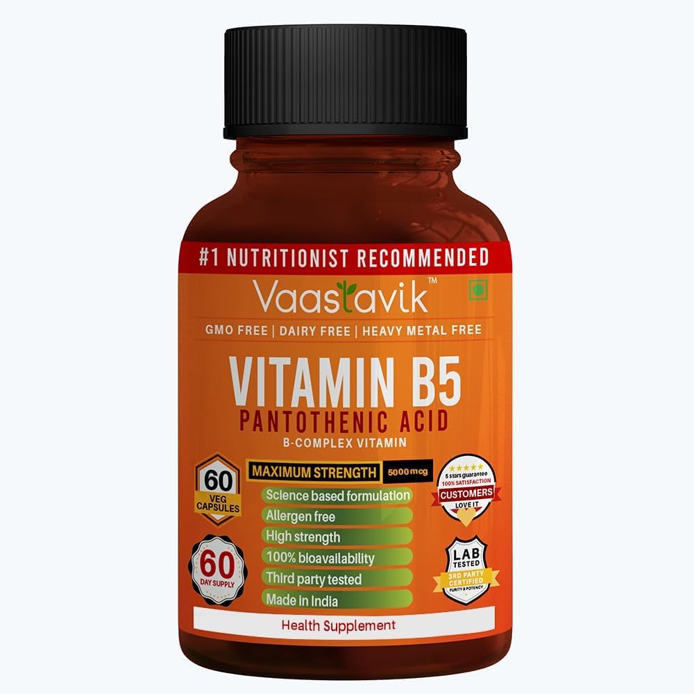 Pantothenic Acid 5000 Mcg Supplement - 60 Capsules for Vitamin B5 Support