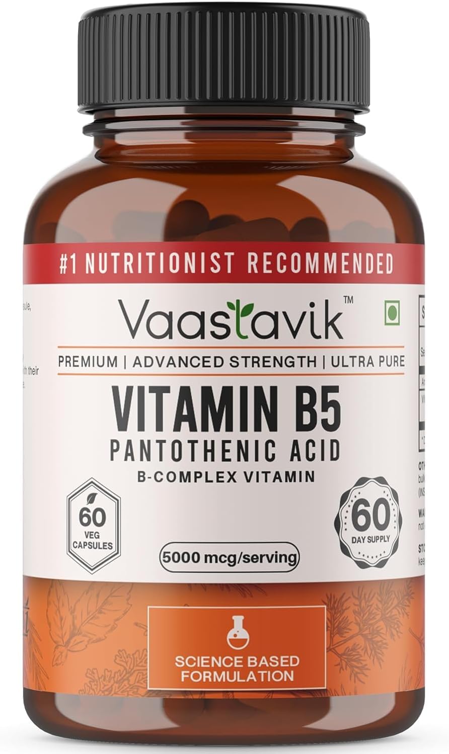 Pantothenic Acid Supplement 5000 Mcg - 60 Capsules - Vitamin B5 Formula