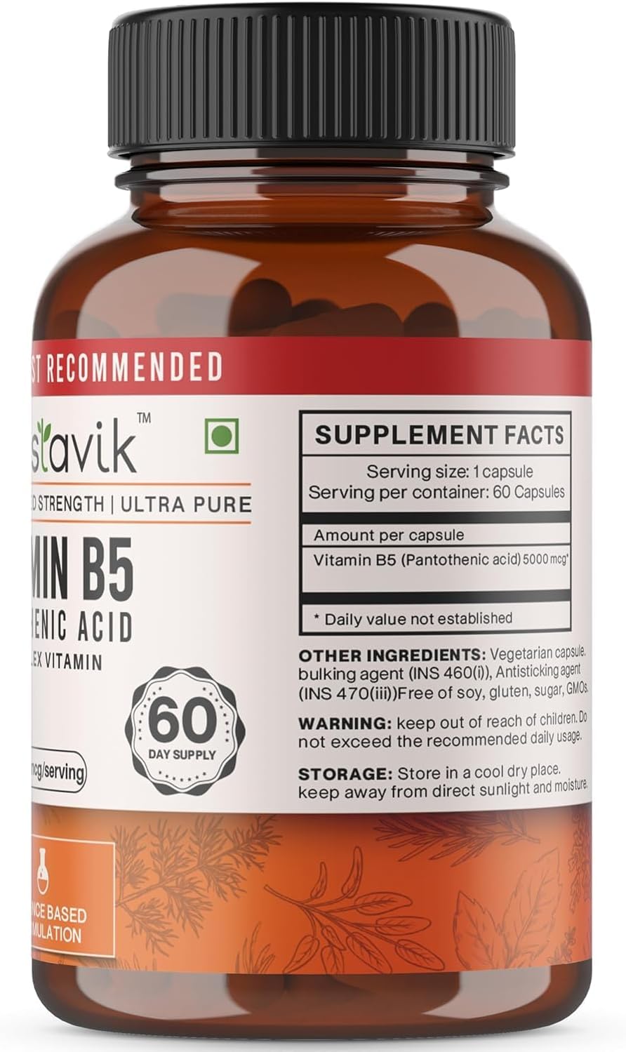 Pantothenic Acid Supplement 5000 Mcg - 60 Capsules - Vitamin B5 Formula