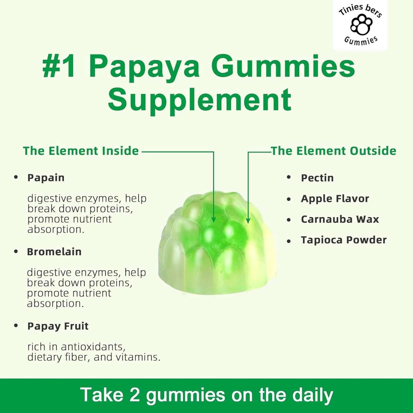 Papaya Enzyme Gummies with Bromelain for Digestive Health - Apple Flavored, Vegan, Non-GMO, 60 Count
