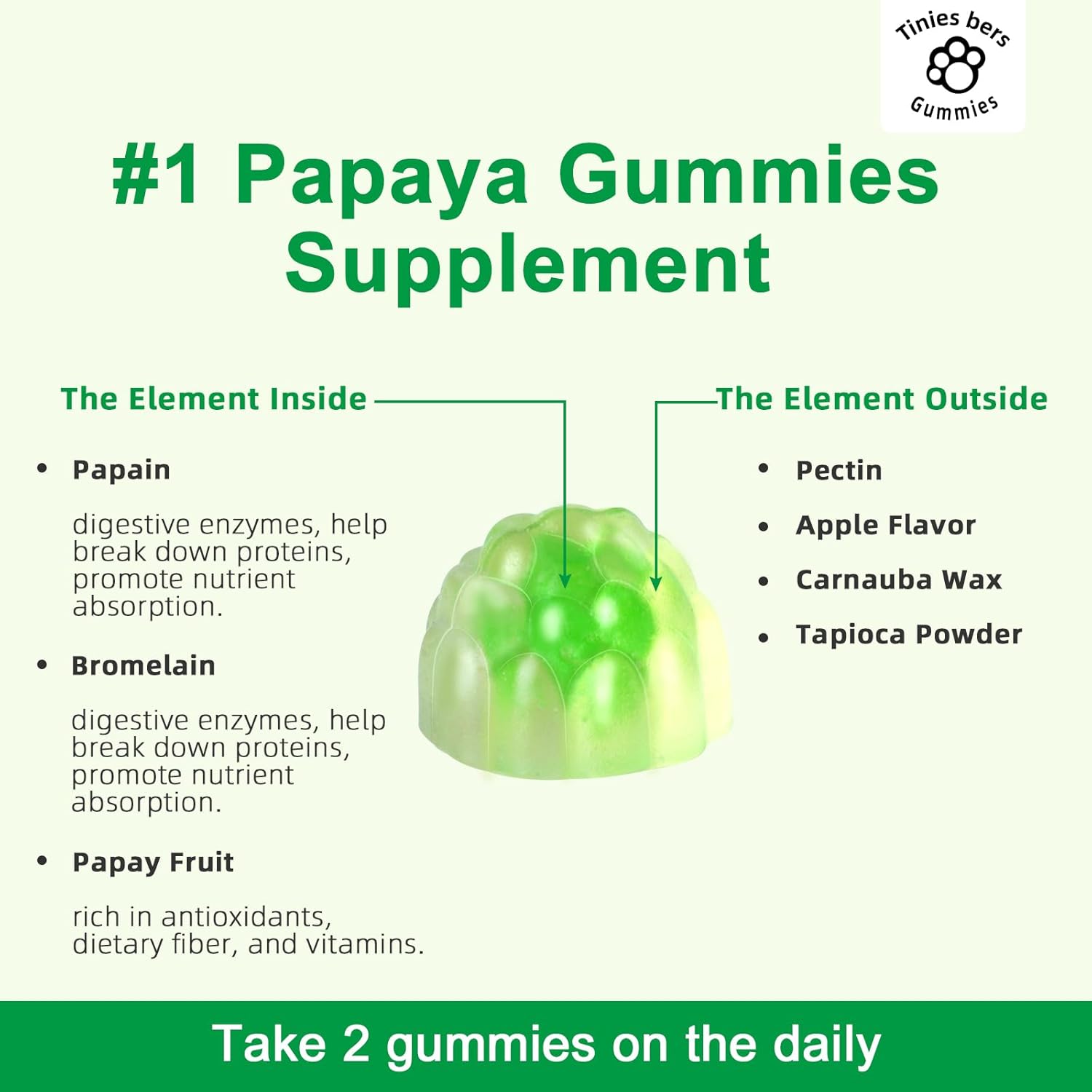 Papaya Enzyme Gummies with Bromelain for Digestive Health - Apple Flavored, Vegan, Non-GMO, 60 Count