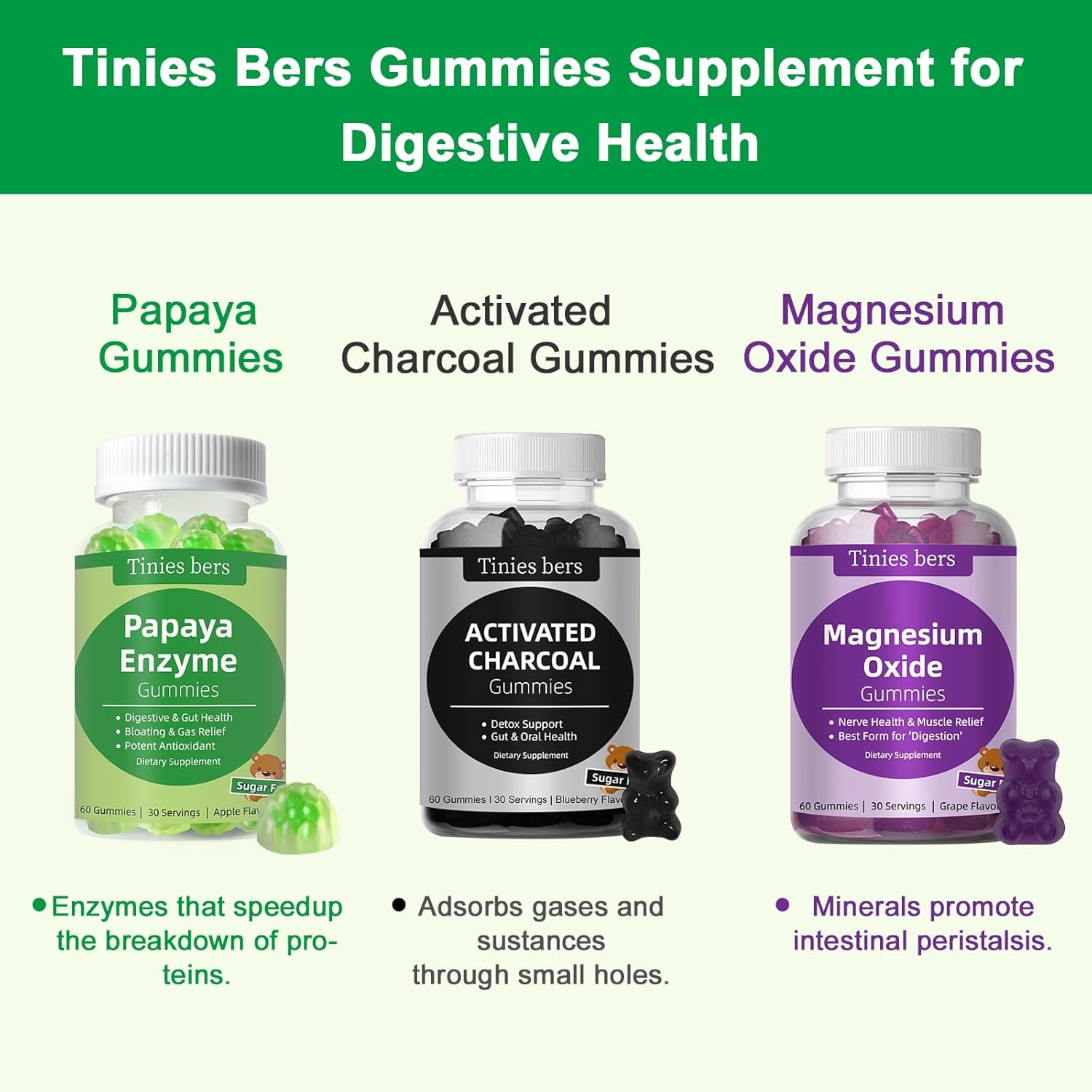 Papaya Enzyme Gummies with Bromelain for Digestive Health - Apple Flavored, Vegan, Non-GMO, 60 Count