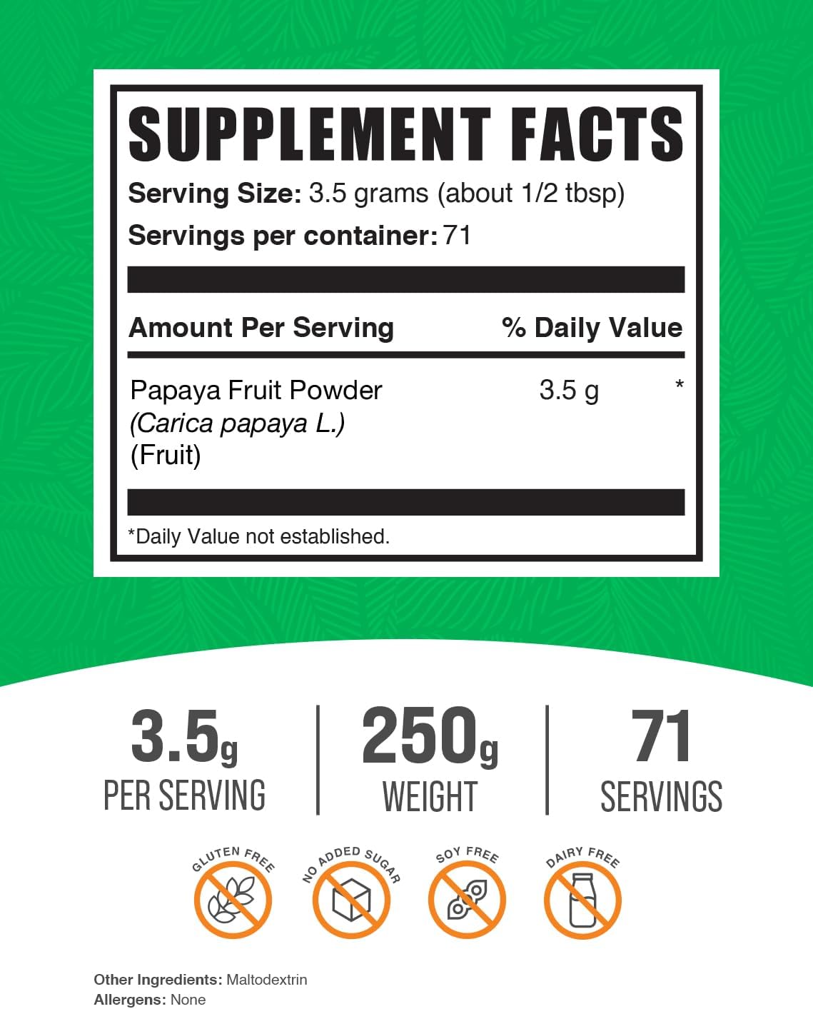 Papaya Fruit Powder Supplement - Digestive Support, Gluten Free, 250g (8.8 oz) - Carica Papaya Powder