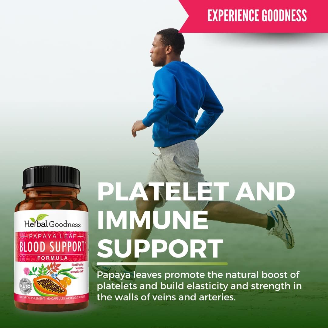 Papaya Leaf Blood Support Capsules for Platelet & Bone Marrow Health - Immunity Boost & Blood Cleanse - 60 Veggie Capsules