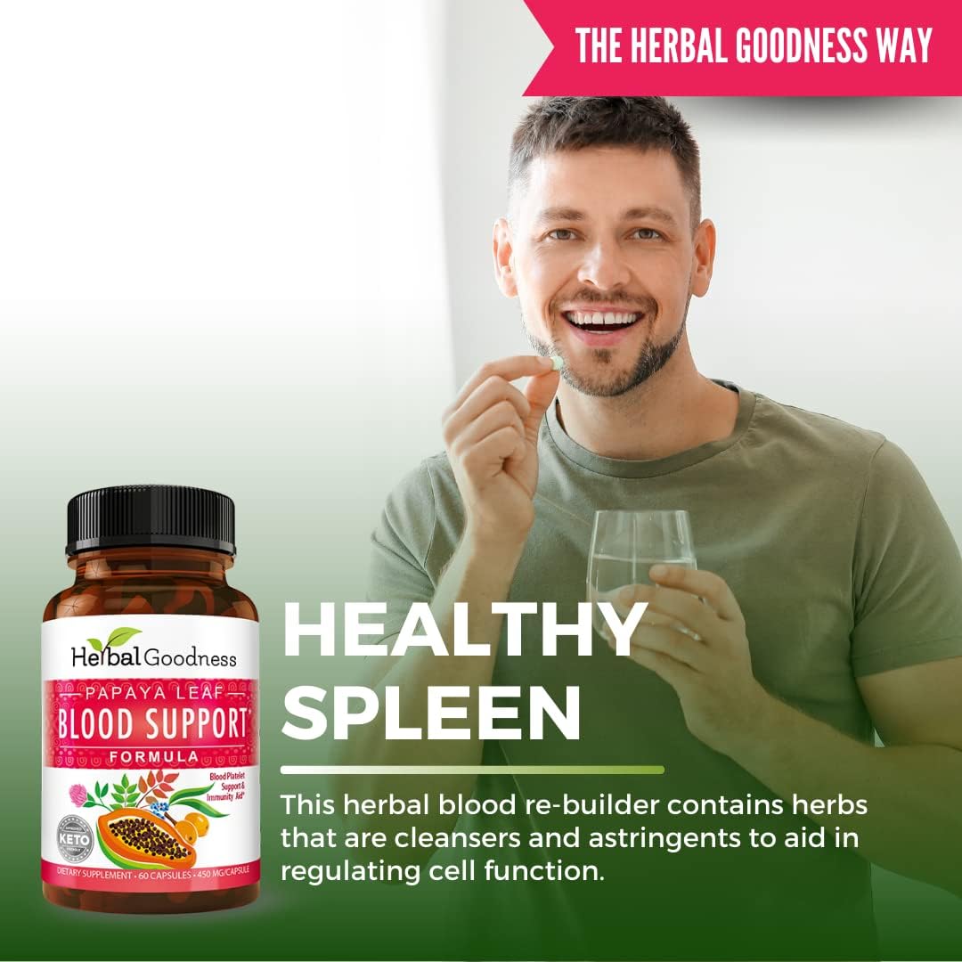 Papaya Leaf Blood Support Capsules for Platelet & Bone Marrow Health - Immunity Boost & Blood Cleanse - 60 Veggie Capsules