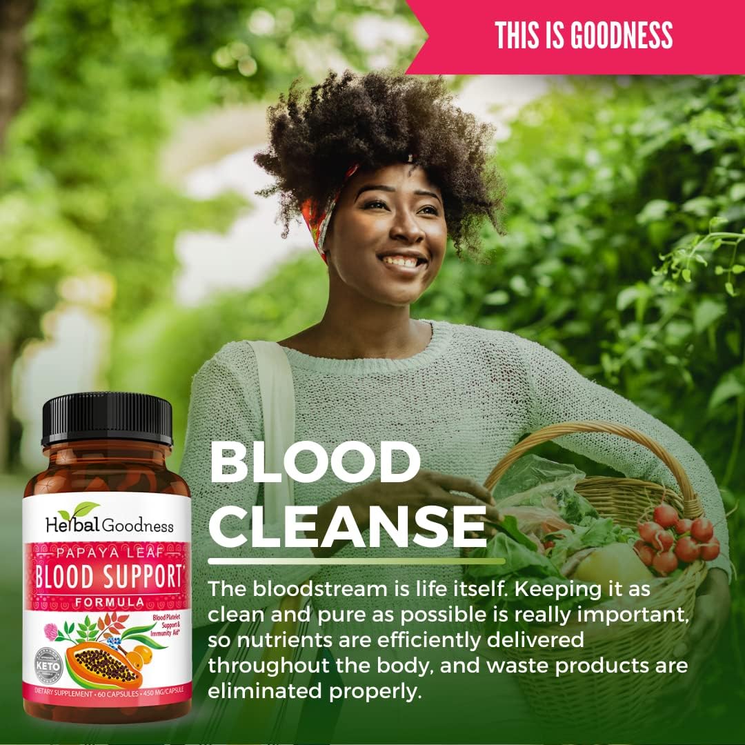 Papaya Leaf Blood Support Capsules for Platelet & Bone Marrow Health - Immunity Boost & Blood Cleanse - 60 Veggie Capsules