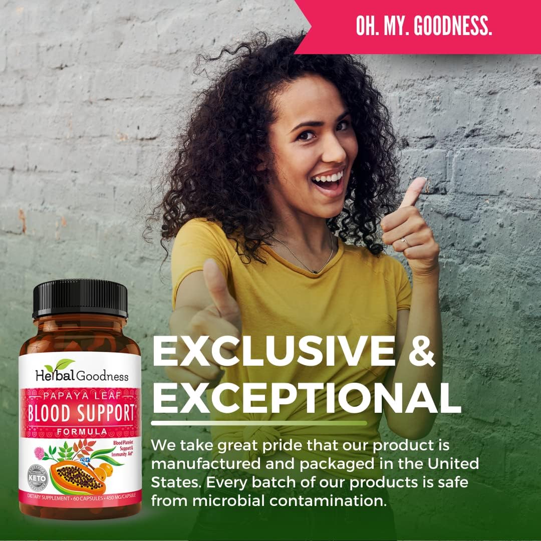 Papaya Leaf Blood Support Capsules for Platelet & Bone Marrow Health - Immunity Boost & Blood Cleanse - 60 Veggie Capsules