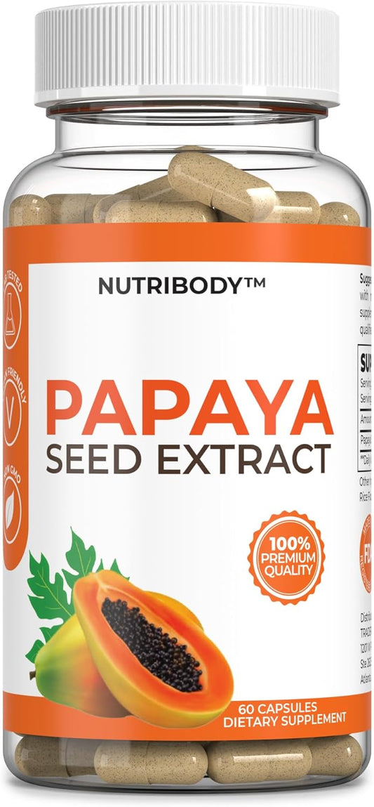 Papaya Seed Extract Digestive Enzymes Capsules - Gut Health & Liver Cleanse Detox - 60/700mg for Wellness Boost