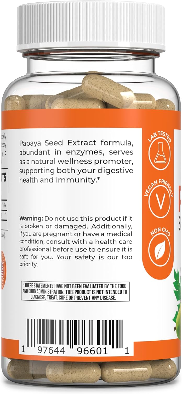Papaya Seed Extract Digestive Enzymes Capsules - Gut Health & Liver Cleanse Detox - 60/700mg for Wellness Boost
