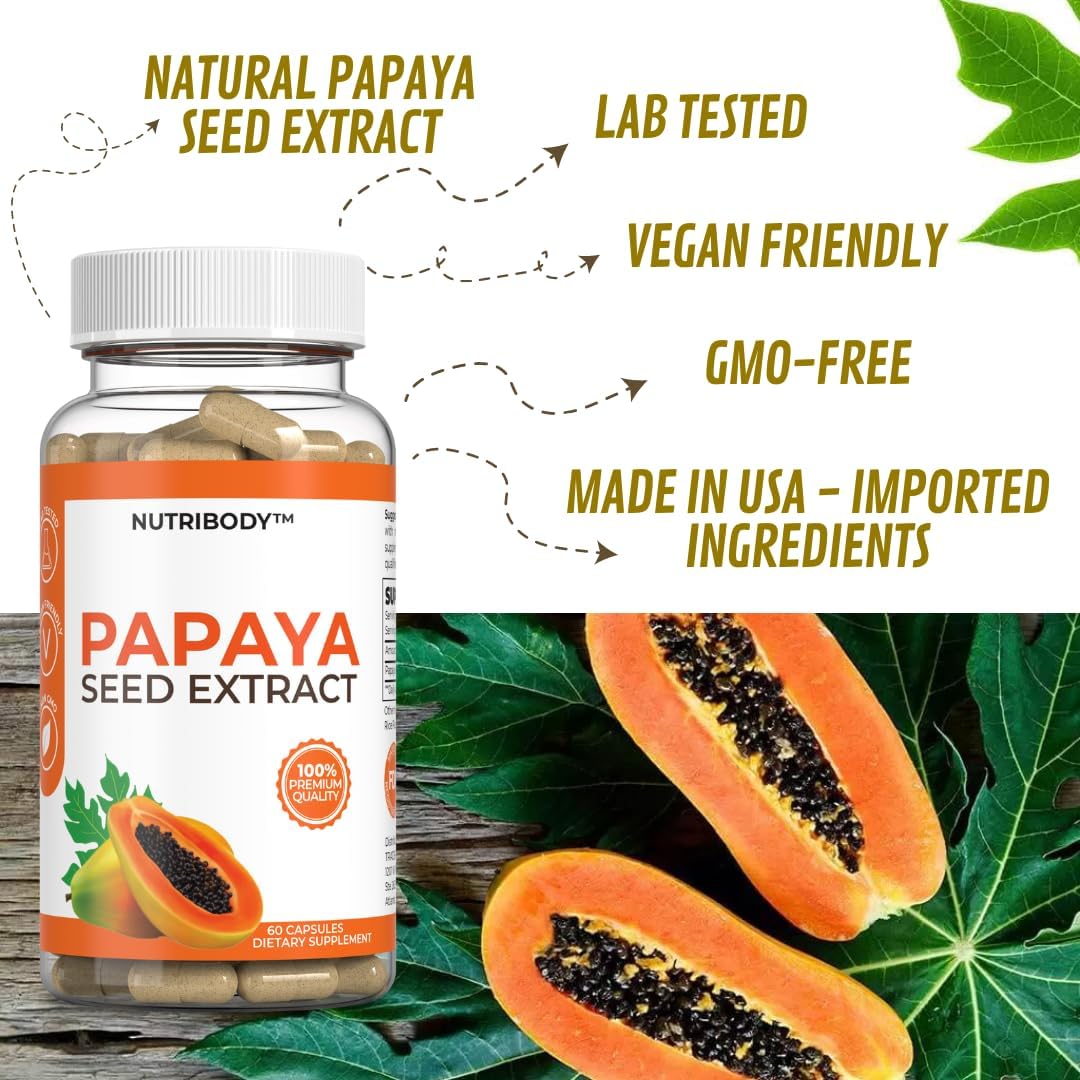 Papaya Seed Extract Digestive Enzymes Capsules - Gut Health & Liver Cleanse Detox - 60/700mg for Wellness Boost