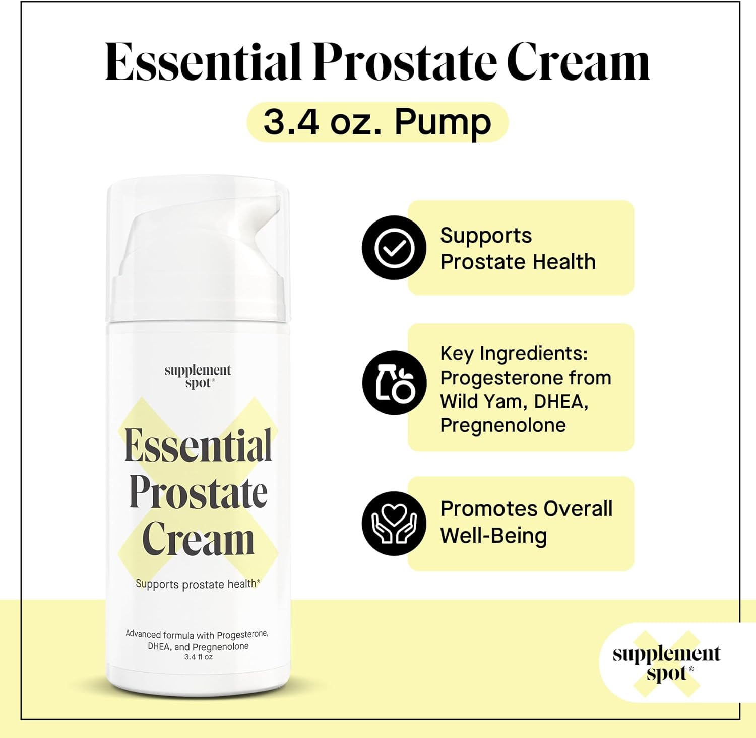 Paraben-Free Prostate Health Cream with DHEA and Progesterone for Men - Natural Support for Prostate Health - 3.4 Oz