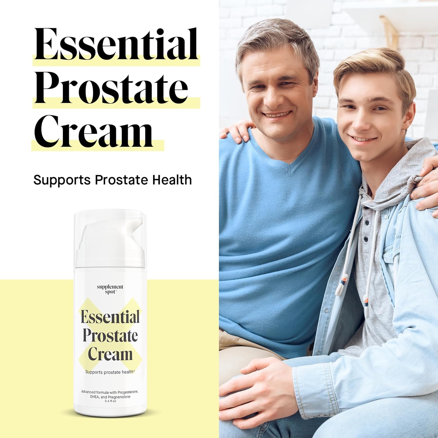 Paraben-Free Prostate Health Cream with DHEA and Progesterone for Men - Natural Support for Prostate Health - 3.4 Oz
