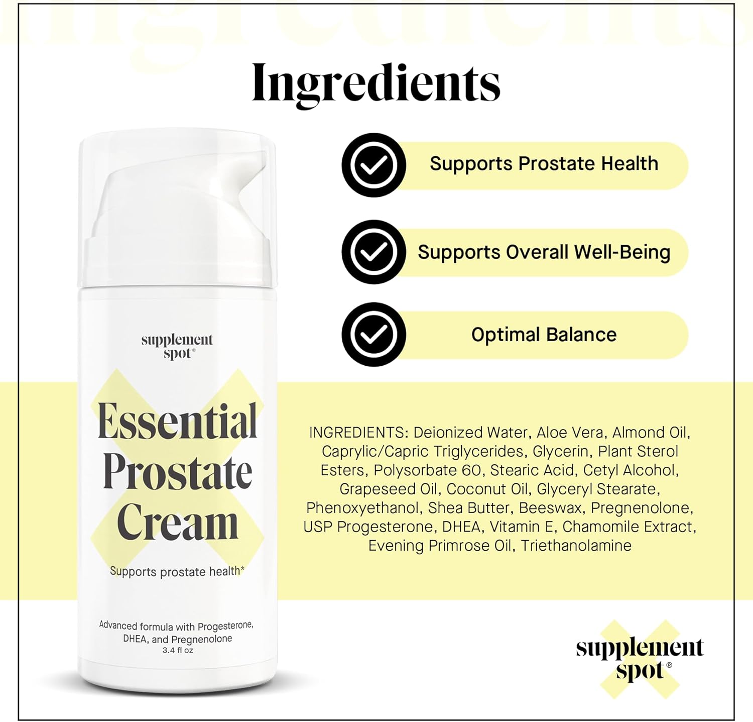 Paraben-Free Prostate Health Cream with DHEA and Progesterone for Men - Natural Support for Prostate Health - 3.4 Oz
