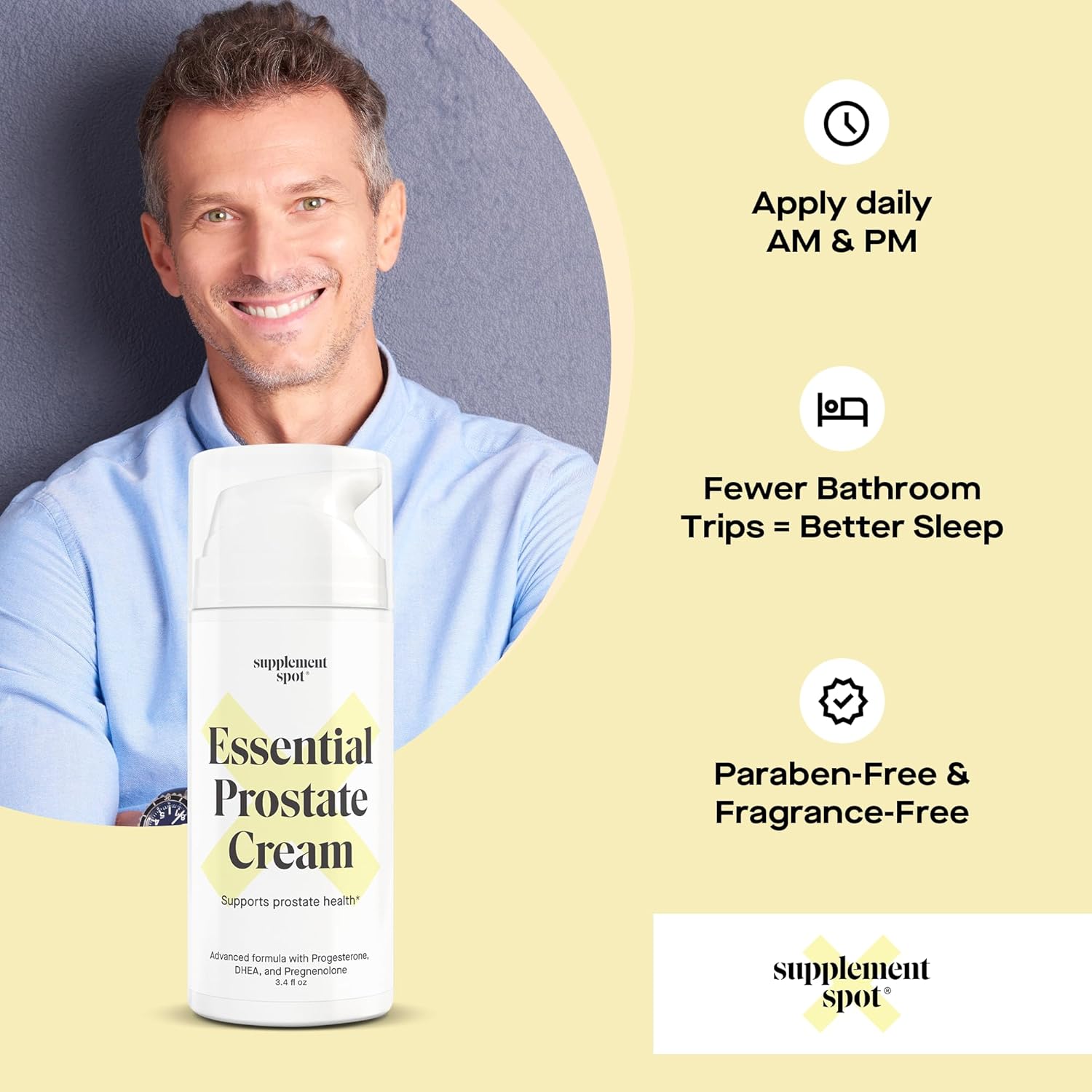 Paraben-Free Prostate Health Cream with DHEA and Progesterone for Men - Natural Support for Prostate Health - 3.4 Oz