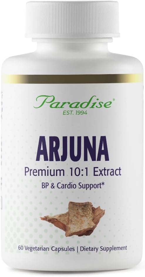 Paradise Herbs Arjuna Supplement for Heart Health and Blood Pressure - 60 Vegan Capsules, Non-GMO